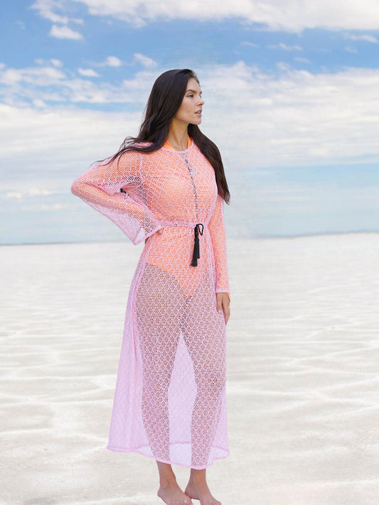 Breezy Crochet knit Coverup Dress-Pink